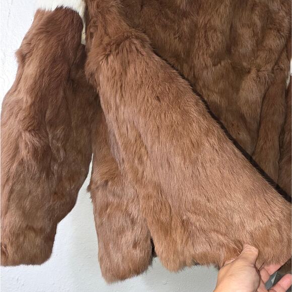Fur Origin France Rabbit Fur Short Coat Jacket Brown Soft Hook Closure - Picture 4 of 10